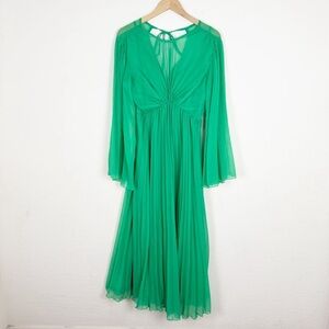 ASOS Designs Maternity Tie Back Fluted Sleeve Pleated Midi Dress in Kelly Green